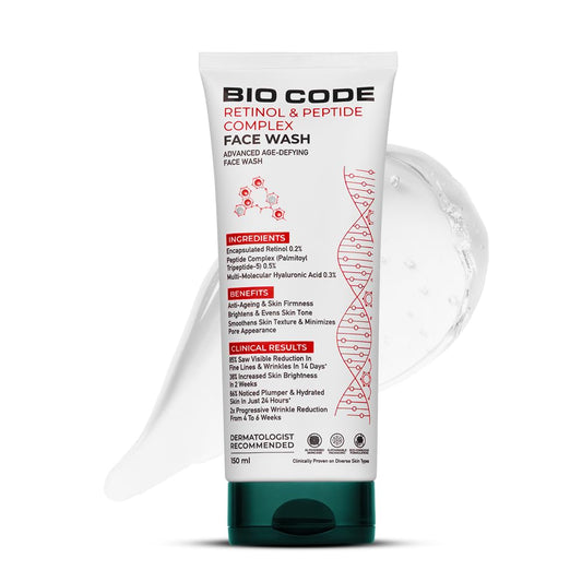 Bio Code 0.2% Encapsulated Retinol Anti-Ageing Face Wash (150ml) – with 0.5% Peptide Complex & 0.3% Multi-Molecular Hyaluronic Acid | AI-Enhanced & Dermatologist Recommended