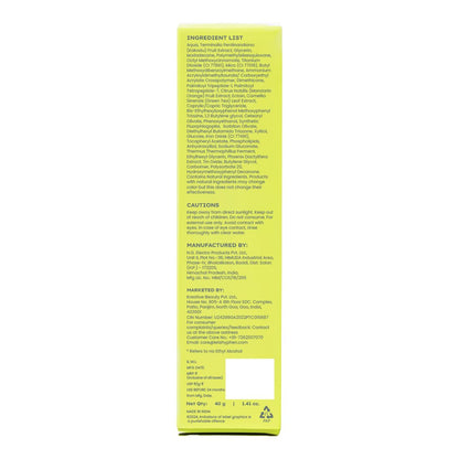 Yellow ingredient list and manufacturing information card on a white background