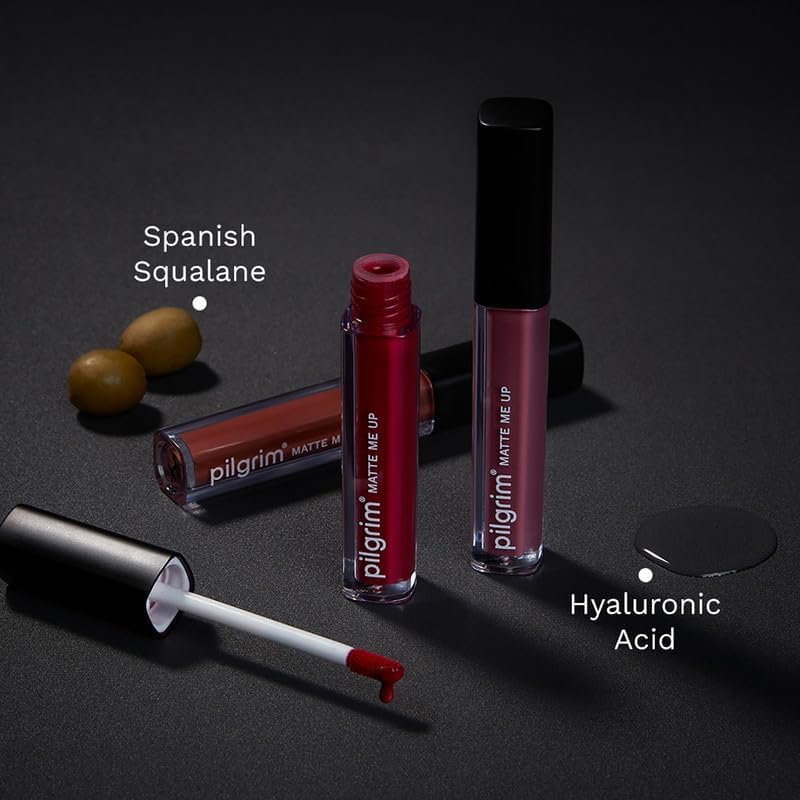 Pilgrim Liquid Matte Lipstick - Flirty Rose | Lipstick for Women with Hyaluronic Acid & Spanish Squalane | Transferproof, Long Lasting & Non Drying with Hydrating Ingredients 3gms