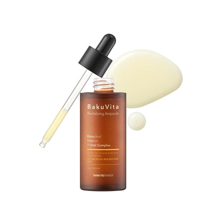 THANKYOU FARMER BakuVita Revitalizing Ampoule (50 ml) Face Serum with Bakuchiol Retinol Alternative with Vitamin C + E | Korean Serum for Hydration, Firming, Pore Care & Radiant Glow, Vegan