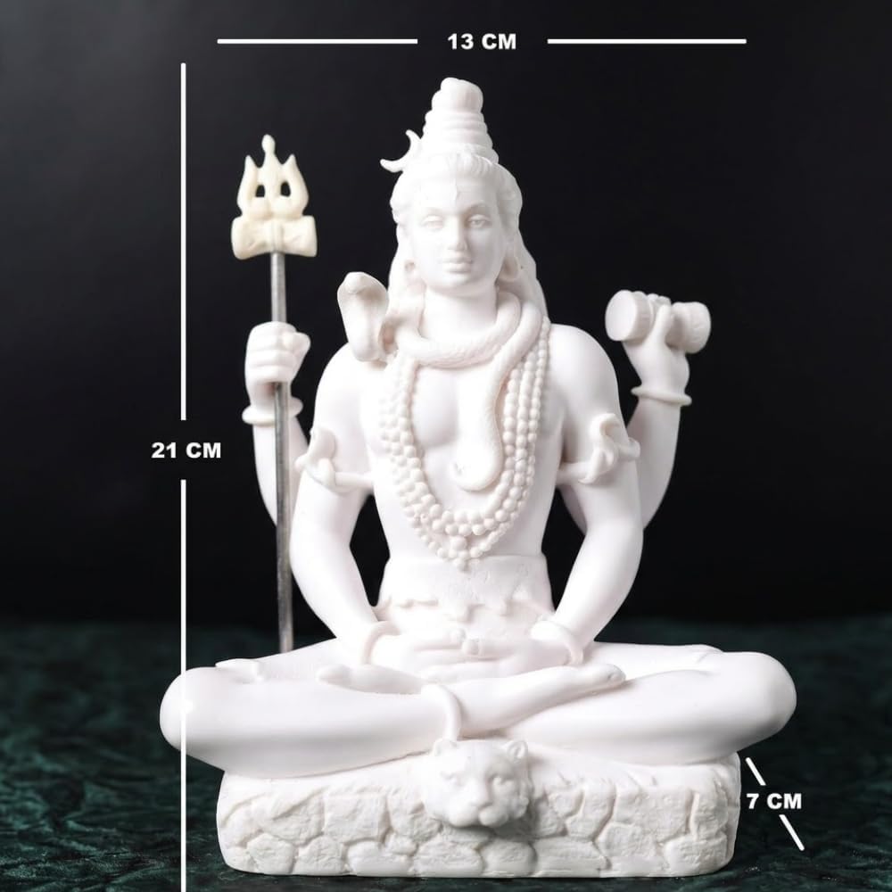 Shivji Idol for Car Dashboard, Home Temple & Office Desk | Compact Resin Mahadev Murti for Puja Room, Table Decor & Spiritual Gift | Small Lord Shiva Statue (Shiva Idol White)