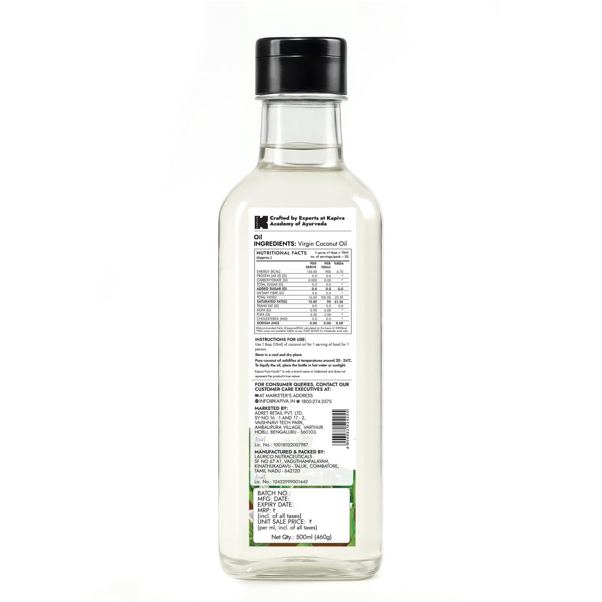 Kapiva Virgin Cold-Pressed Coconut Oil | 100% Pure, Unrefined & Edible | For Cooking, Skin & Baby Care, Oil Pulling | Coconut Oil For Hair | Keto Friendly