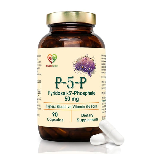Nutraliebe P5P (Pyridoxal 5’- Phosphate) – Active Vitamin B6 for Energy, Brain Function, and Nervous System Support – 90 Capsules