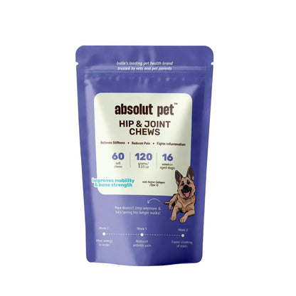 Absolut Pet Hip & Joint Chews for Dogs, Glucosamine & Mobility | 60 Chews | Glucosamine, chondroitin & collagen chews that improve mobility, strengthen bones & support ageing joints in dogs.