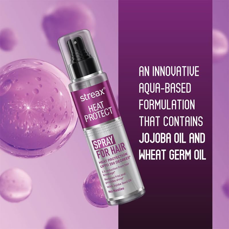 Streax Heat Protectant Spray for Hair - 100 ml, Hair Styling Spray for Women & Men I Heat Protection Spray from heat|Heat protection serum|Protection upto 250°C & 2X Less Hair Breakage