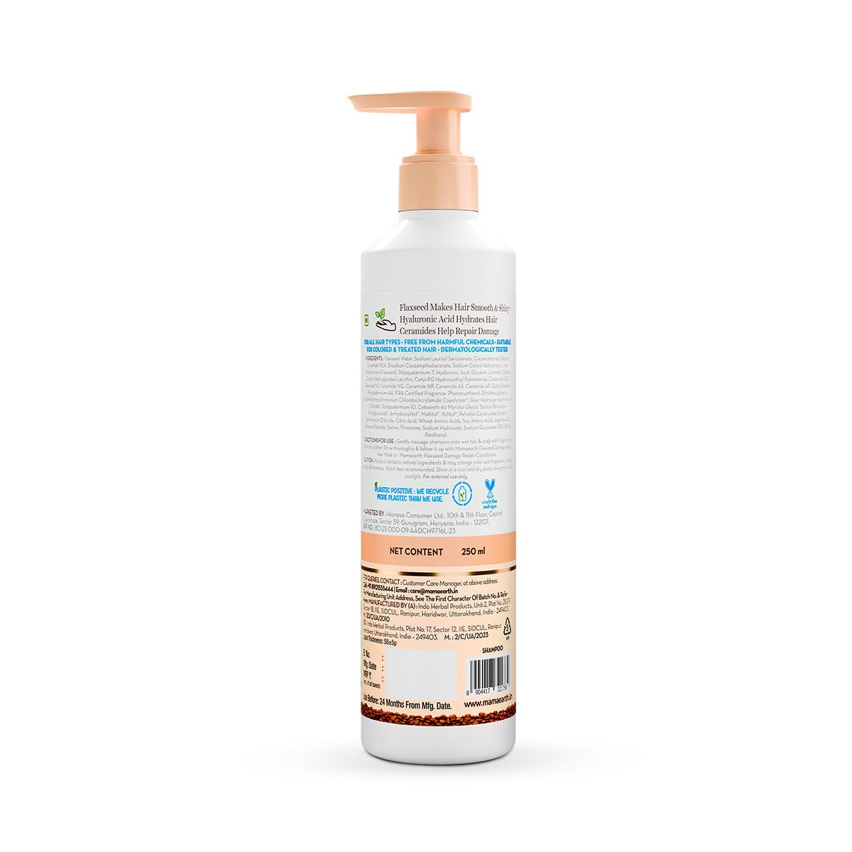 Mamaearth Flaxseed Damage Repair Shampoo with 2% Flaxseed, 1% Hyaluronic Acid, Ceramides for Volume & Shine | 100% Damage Repair | Soft, Smooth & Shiny Hair | Dry & Frizzy Hair | Sulphate & Paraben Free | 250 ml