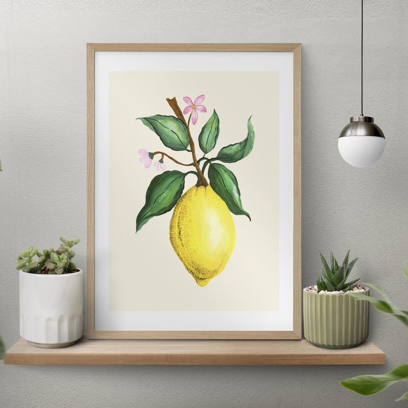 Zingy Lemon Botanical Wall Painting| Modern Art Painting for Living Room Bed Room and Office | 11 x 14 inches (Natural Frame)