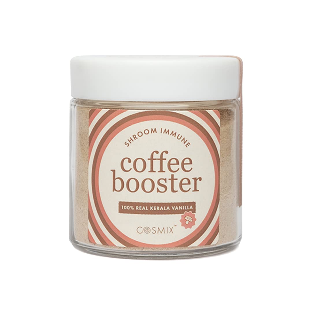 Jar of coffee booster with 'Cosmix' branding on a white background