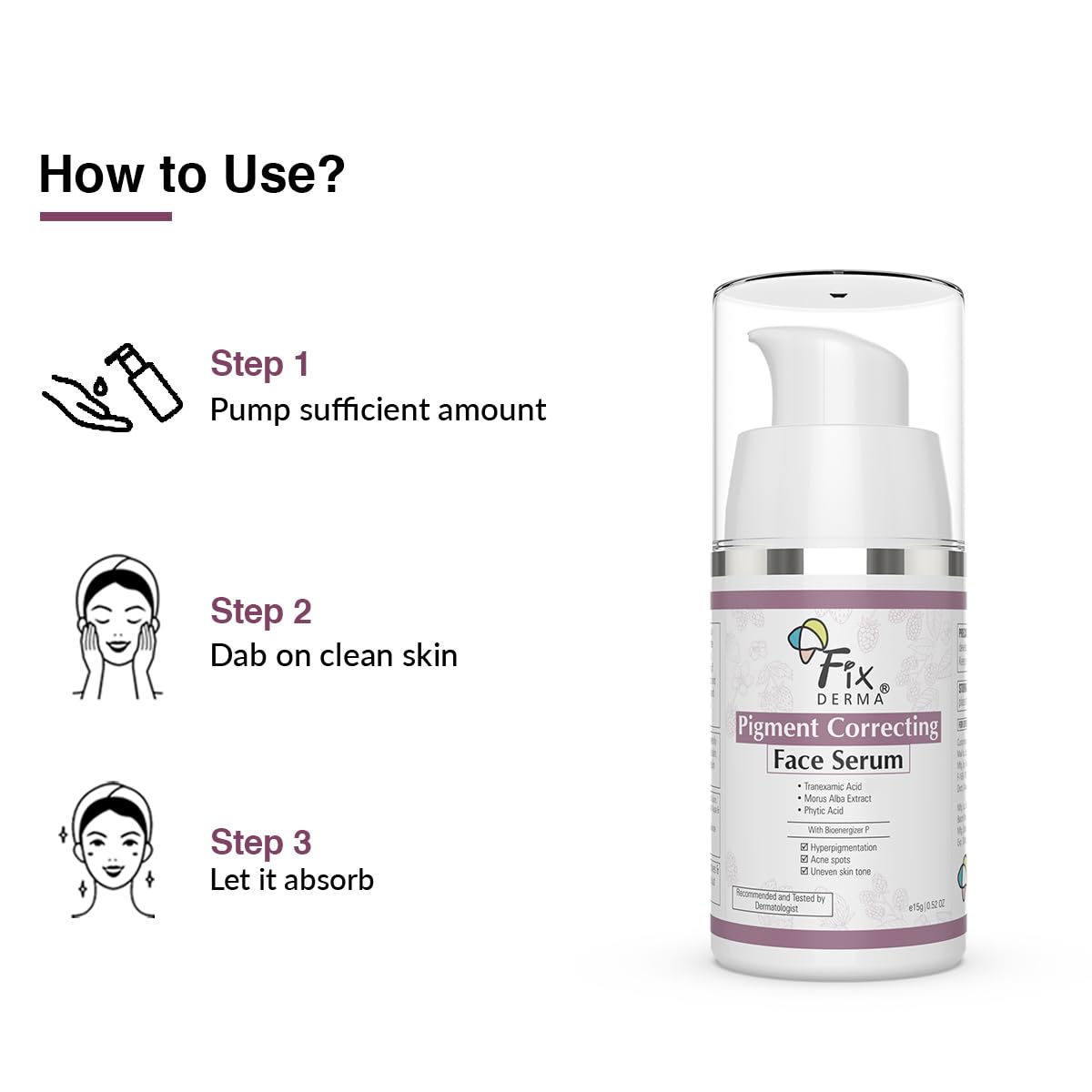 Fixderma Tranexamic Acid Pigment Correcting Serum | Face Serum for Melasma, Hyperpigmentation & Acne Spots | Acne Face Serum for Men & Women - 15g