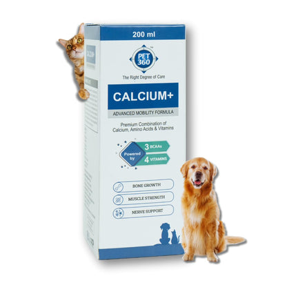 PET360 Calcium+ Advanced Mobility Formula for Dogs & Cats - 200ml | It has Calcium, Amino Acids & Vitamins for Bone Growth, Muscle Strength & Nerve Support