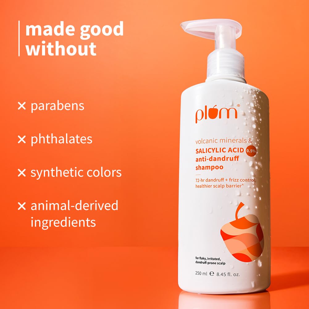 Plum Anti-Dandruff Shampoo With Volcanic Minerals & 0.5% Salicylic Acid|72-Hr Dandruff & Frizz Control|Maintains Healthy Scalp Barrier|Gently Exfoliates & Clarifies|Prevents Rough,Dry Hair|250Ml