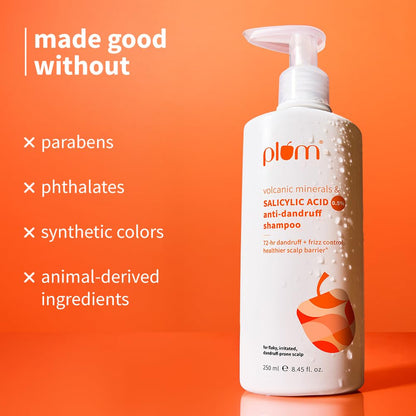 Plum Anti-Dandruff Shampoo With Volcanic Minerals & 0.5% Salicylic Acid|72-Hr Dandruff & Frizz Control|Maintains Healthy Scalp Barrier|Gently Exfoliates & Clarifies|Prevents Rough,Dry Hair|250Ml