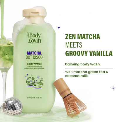 Plum BodyLovin’ Matcha, But Disco Body Wash | Calming & Smoothening Shower Gel | Match Green Tea, Magnesium & Coconut Milk | Lactonic Matcha Fragrance | 250 ml