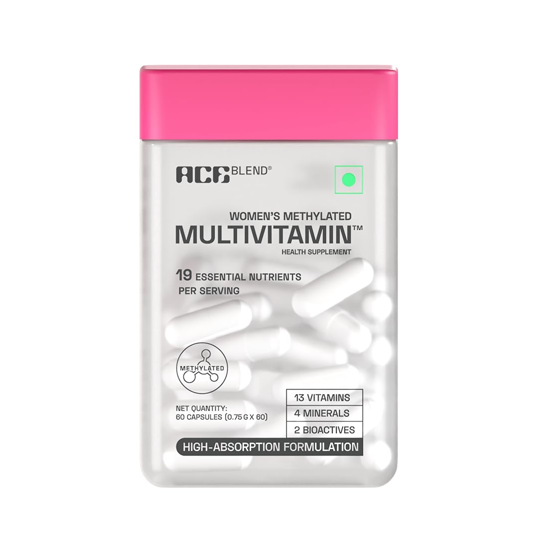 Ace Blend Multivitamin Capsules for Women | Pack of 60 | With Iron & Methylated Multivitamin | 19 Essential Nutrients with Quatrefolic, MenaQ7 K2 & Vitashine D3 | Supports Hormonal Balance & Immunity