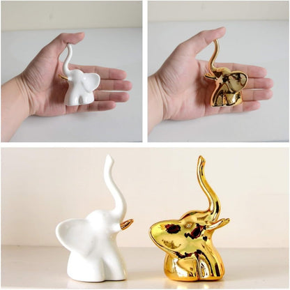 Street27® Home Decor Elephant Statue For Good Luck,Fengshui Ceramic Creative Small Modern Style Elephant Idol Figurines,Decorative Gift Items For Home,Office Desktop,Living Room (2pcs),White,Gold