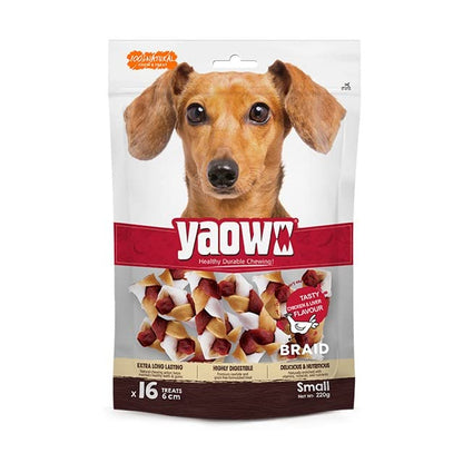 Gnawlers Yaowo Rawhide Braided Dog Bone Filled with Chicken Inside for All Life Stages, 220g