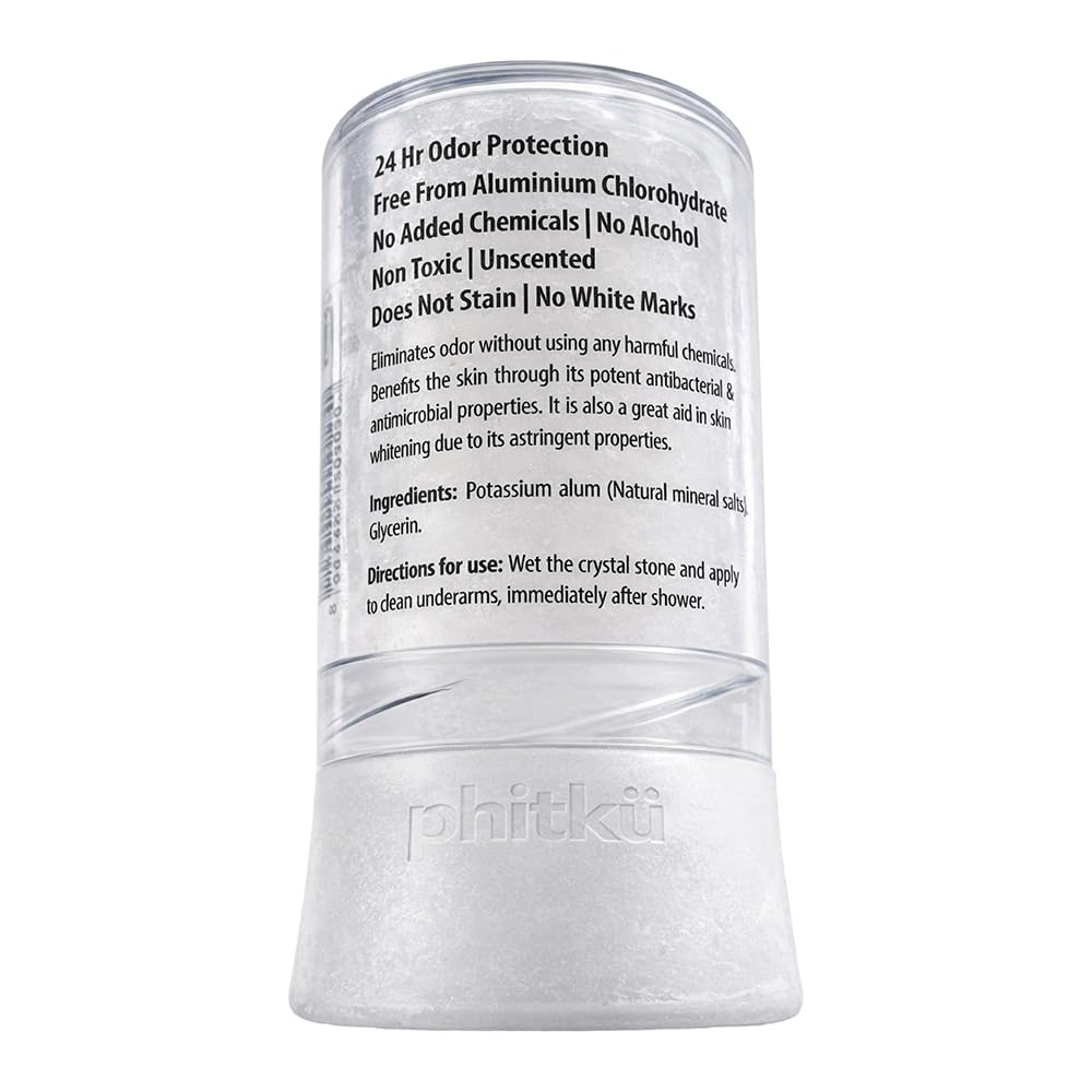 Phitku Crystal Roll On | Natural Alum | Brightens Dark Underarms, Kills Bacteria | Fragrance-Free & Alcohol Free | Men & Women | 100g