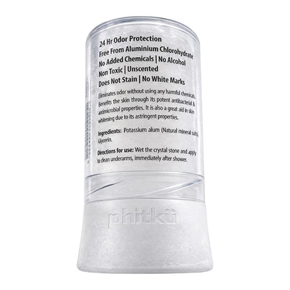 Phitku Crystal Roll On | Natural Alum | Brightens Dark Underarms, Kills Bacteria | Fragrance-Free & Alcohol Free | Men & Women | 100g