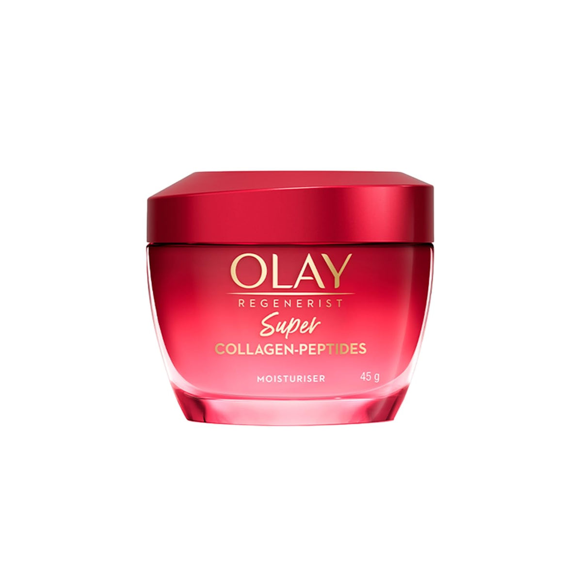 Olay Regenerist Super Collagen Peptides moisturizer jar on a white background