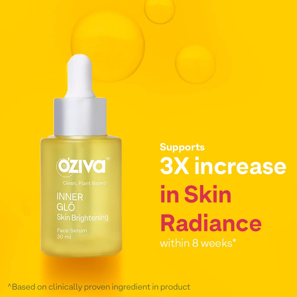 OZiva Inner Glo Skin Brightening Face Serum, Skin Brightening Serum For Even Tone & Increased Radiance With Phyto Vitamin C, Rosehip Oil & Saffron, Face Serum For All Skin Types, 30ml
