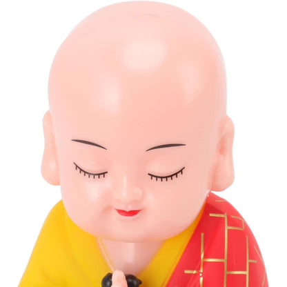 Feng Shui Little Buddha Statue (Solar, 8.8cm x 7.6cm) - Monk Figurine Bobbled Head Buddha for Car Dashboard Showpiece for Home Décor Positive Energy Success Good Luck Vaastu Gifting Item