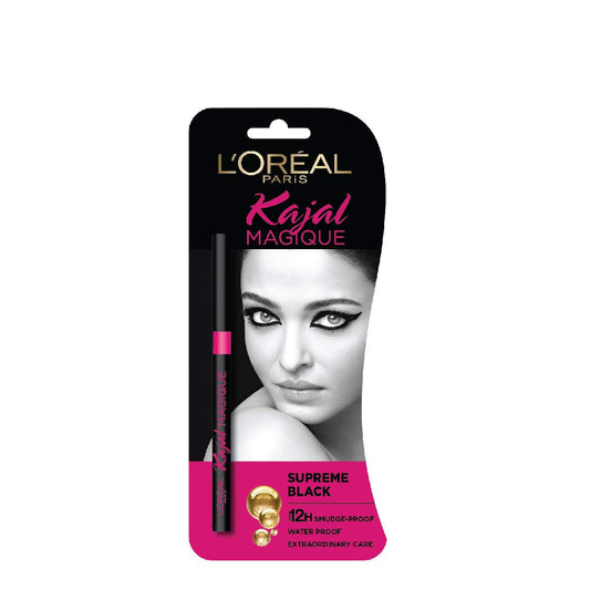 L'Oréal Paris Kajal, Waterproof Eyeliner, 14 Hours of Smudge-Proof Wear, With Vitamin E, Cocoa Butter, Olive Oil Esters and Vitamin C, Magique, Colour: Supreme Black. 0.35g
