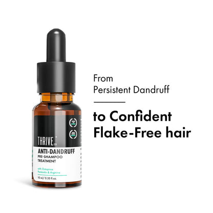 Thrive anti-dandruff pre-shampoo treatment bottle on a white background