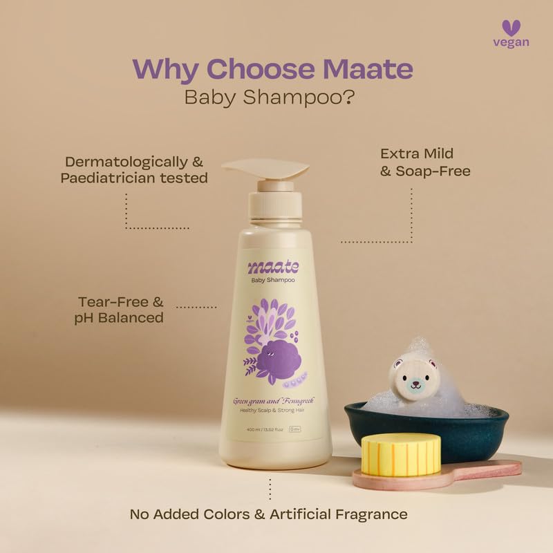 Maate Baby Shampoo (400 ml) | Deep Cleanses, Nourishes Scalp & Hair | With Ayurvedic Herbs like Shikakai & Amla | Baby Shampoo For Kids 0-12 Years | Baby Hair Shampoo | Tear Free & Chemical Free