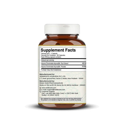 Arjuna 60 Capsules 450 mg Organic | Terminalia Arjuna | For Healthy Heart | Herbal Supplements (Pack of 1)