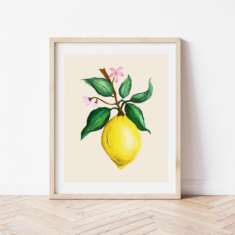 Zingy Lemon Botanical Wall Painting| Modern Art Painting for Living Room Bed Room and Office | 11 x 14 inches (Natural Frame)