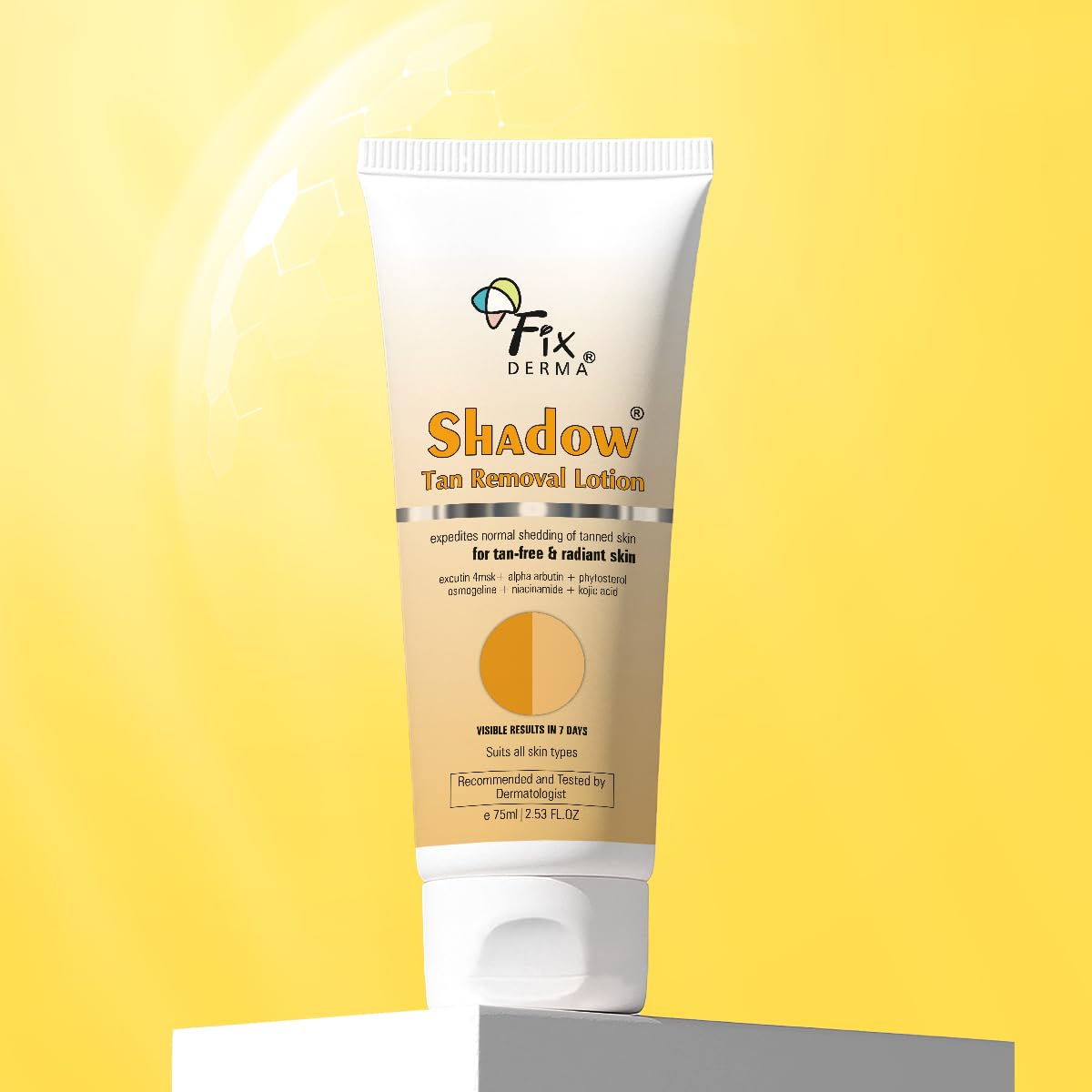 Fixderma Shadow Tan Removal Lotion, Brightening & Revitalizing Face | Gentle Exfoliation | Smooth and Clear Complexation | Suitable for All Skin Types- 75ml