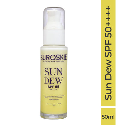 SUROSKIE Sun Dew SPF 50+++ bottle on a white background