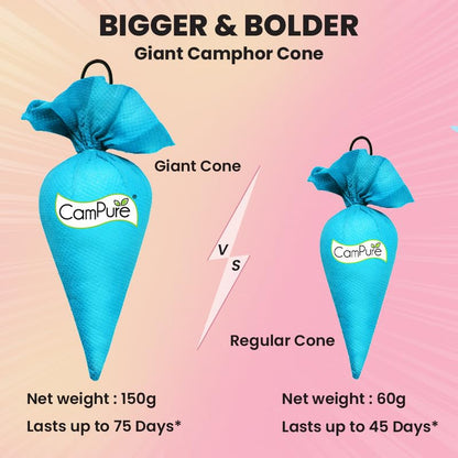CamPure Camphor Giant Cone (Pack Of 1) - 100% Organic | Air Freshener For Car, Wardrobe, Office Cabin's, Drawers, Travel Bag & Bathroom