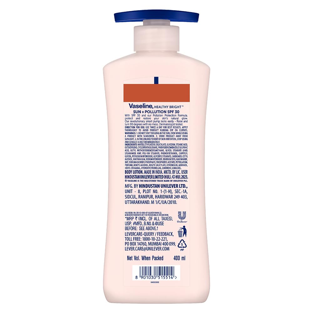 Vaseline Sun Protect SPF 30 Body Lotion, Reduces Tan Lines in 7 Days, UVA + UVB PA+++ Sun Protection, 400ml