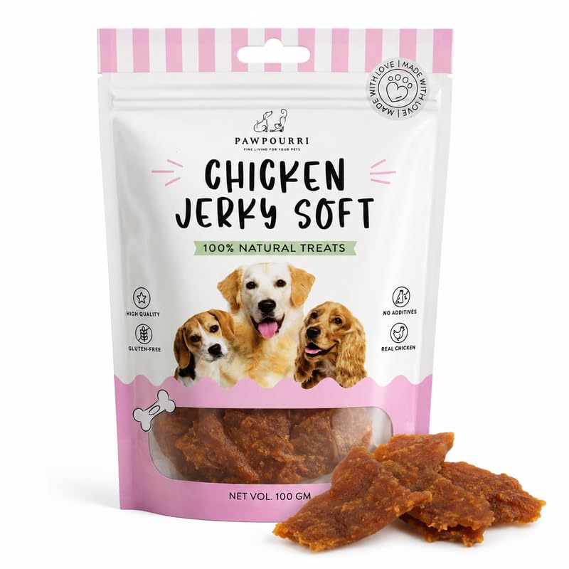 PAWPOURRI Natural Chicken Jerky Soft Dog Treats for All Breeds & Sizes | Daily Use Dog Treats | High Protein Chewy Training & Reward Snacks (Chicken Jerky Soft, Pack of 1) 100gm