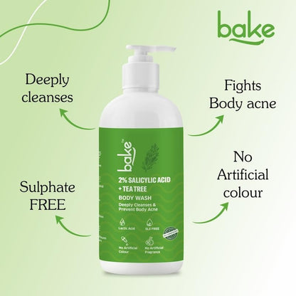 BAKE 2% Salicylic Acid & Lactic Acid Body Wash for Body Acne | Prevents Back Acne, Bumpy Skin, Reduces Skin Inflammation & Strawberry Legs | For Women & Men | 250ml