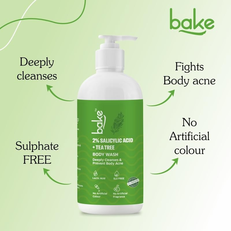 BAKE 2% Salicylic Acid & Lactic Acid Body Wash for Body Acne | Prevents Back Acne, Bumpy Skin, Reduces Skin Inflammation & Strawberry Legs | For Women & Men | 250ml