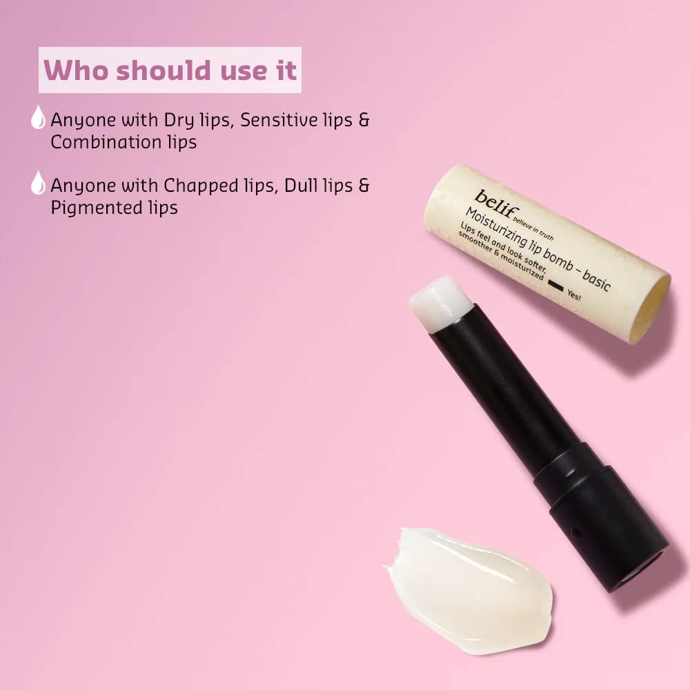 Lip balm with text on a pink background
