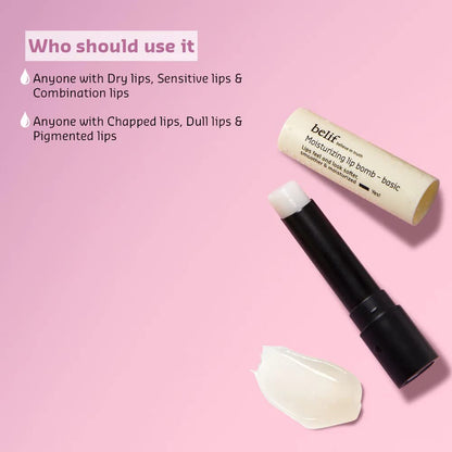 Lip balm with text on a pink background