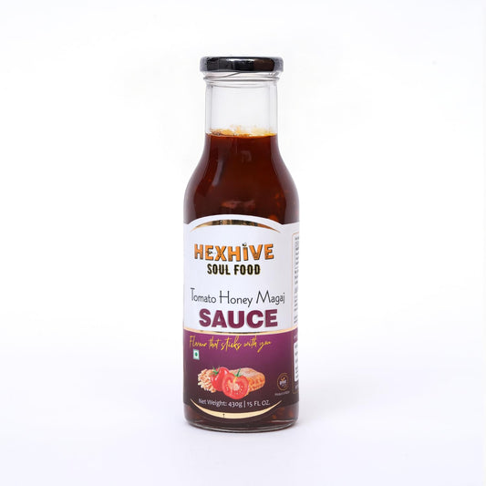 Hexhive Soul Food Tomato Honey Magic Sauce bottle on a white background