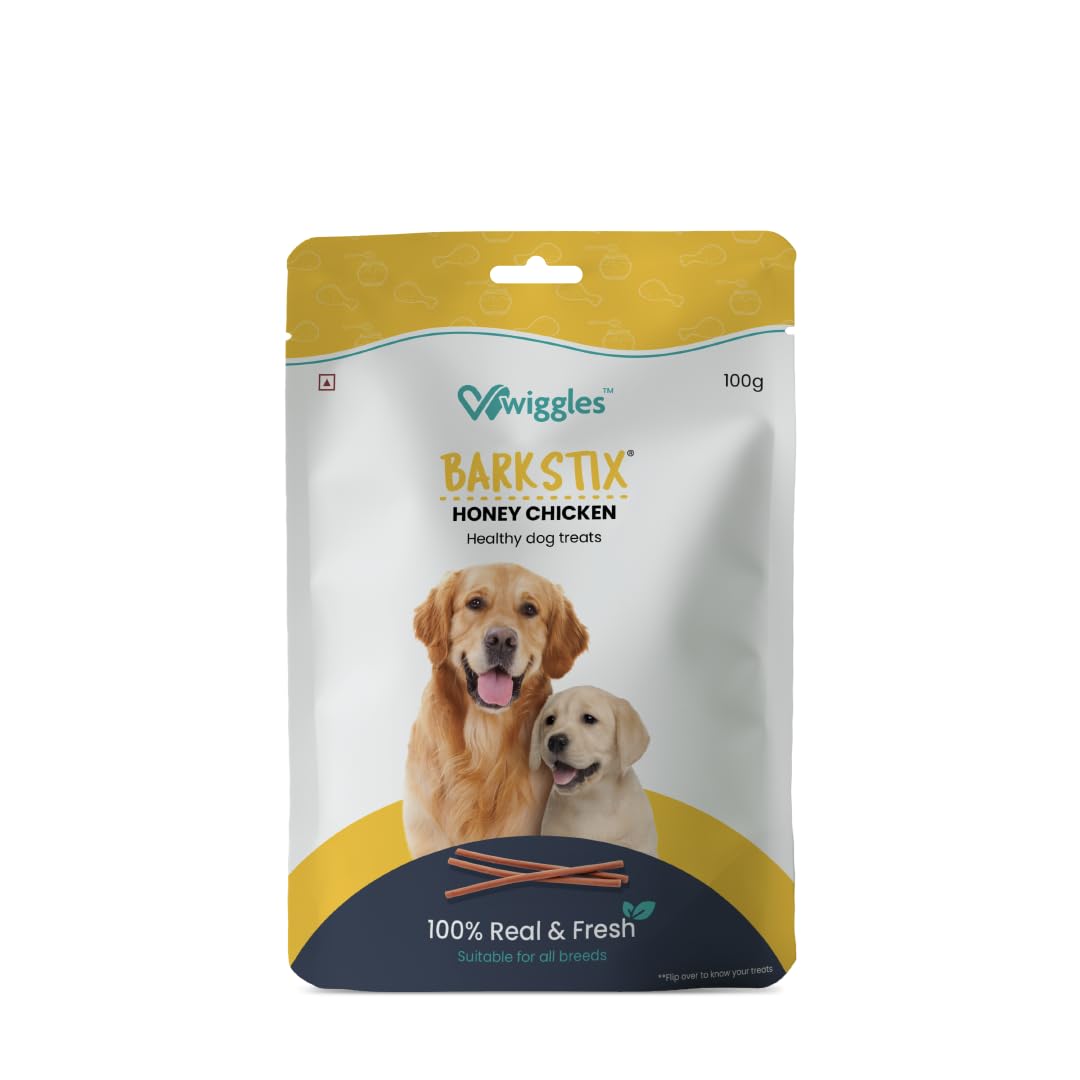 Wiggles Barkstix Dog Treats (Honey Chicken, 100g) | Fresh Chicken Soft Chew Sticks for Training Adult Puppies | Improves Joint Health with Honey and Cereals | for All Breeds | Vet Approved