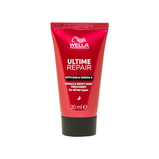 Red tube of Wella Ultime Repair hair treatment on a white background