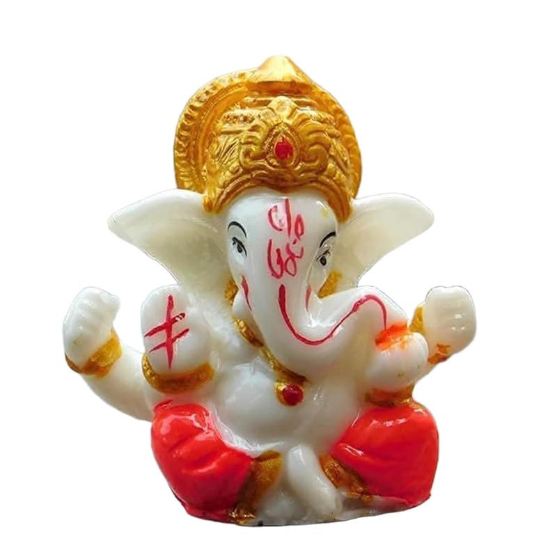 Lord Ganesha Murti 5L x 3W x 6H cm | Premium Ceramic Ganpati Idol for Home Temple, Car Dashboard, Office & Gifting | Small Ganesh Ji Statue for Puja and Decoration SRL No.159