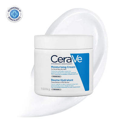 CeraVe moisturizing cream jar with a white background