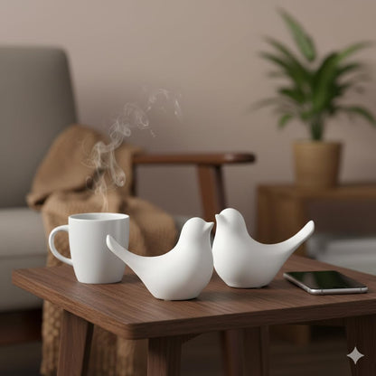 Ceramic Bird Figurines Set of 2 (3.5 Inch) | Decorative Bird Showpiece for Home Decor | Tabletop Bird Statue for Living Room, Bedroom, Office, Shelf & Bookshelf | Snowy Symphony, White