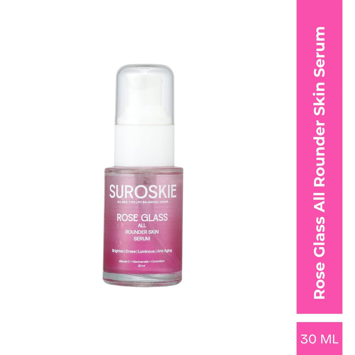 Suroskie Rose Glass All Rounder Face Serum 30Ml | Korean-Inspired Glow | With Vitamin C, Kojic & Hyaluronic Extract | Glowing, Brightening & Hydrated Skin | All Skin Types | Face Serum For Men & Women