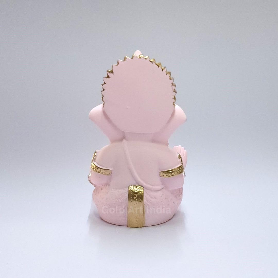 Gold Art India Pink Finish Lord Ganesha Idol for Car Dashboard & Home Decor | Ganpati Murti for Puja Room & Office Desk | Decorative Gift Figurine (3.5 Inches)