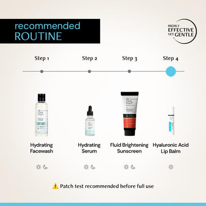 Cosmetic product recommended routine with step-by-step icons and product images.