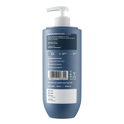 Bare Anatomy Anti-Hair Fall Shampoo | Provides 5x Hair Fall Control | Adenosine, Procapil & Peptides | Strengthens Roots, Reduces Breakage & Cleans Gently | Sulphate & Paraben Free | Unisex | 750ml