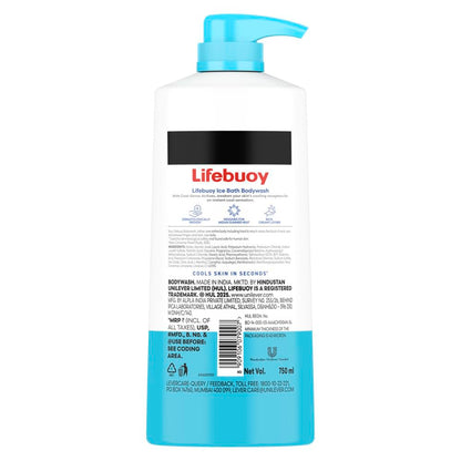 LIFEBUOY Ice Bath Bodywash, 750ml, for Instant Heat Relief, with Menthol and Cool Sense Actives, Skin Cooling in Seconds, Refreshing Fragrance, for Men and Women